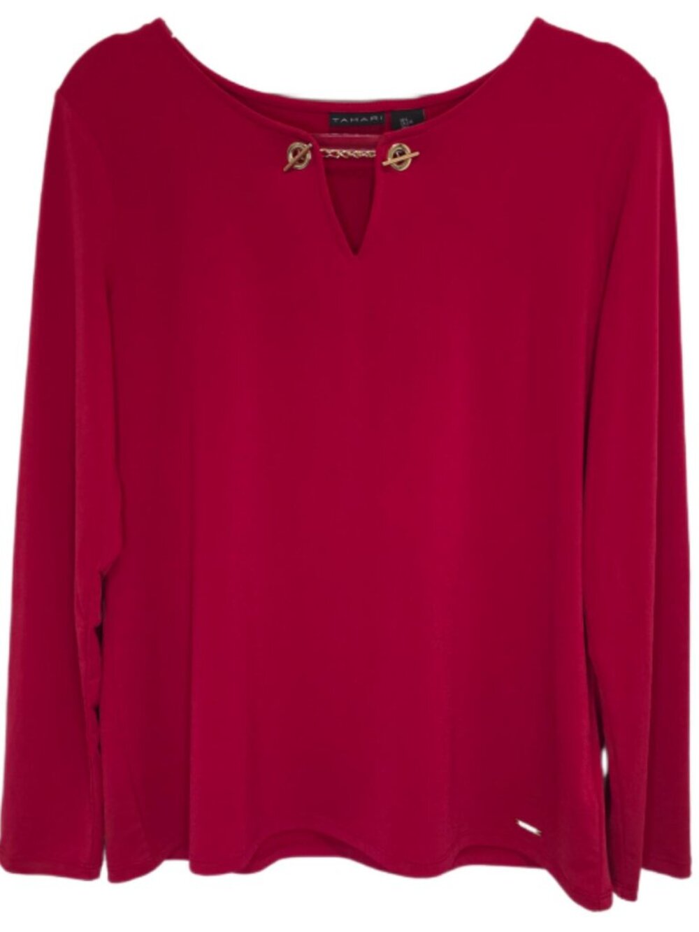 1477 Tahari Gold Neck Accent V-Neck Long Sleeve Tunic Sz.L Women's